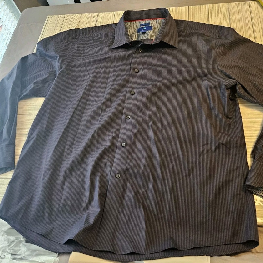 Egara Shirt Mens 2XL‎ Long Sleeve Button Up Non-iron Blue Geometric